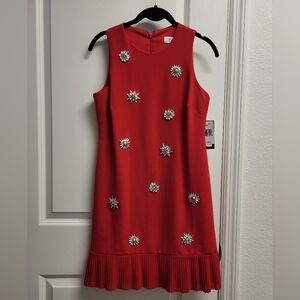 Taylor Red Sleeveless Dress with Silver Floral Embellishments